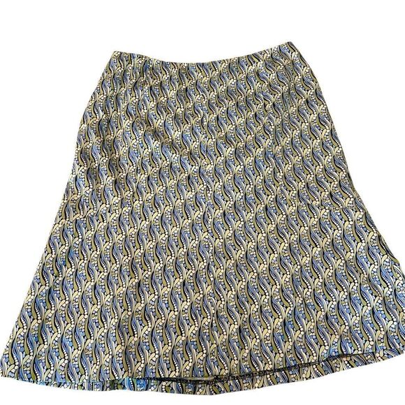 Talbots Petites Silk Blend Elegant Blue and Yellow Patterned Skirt - Picture 1 of 4